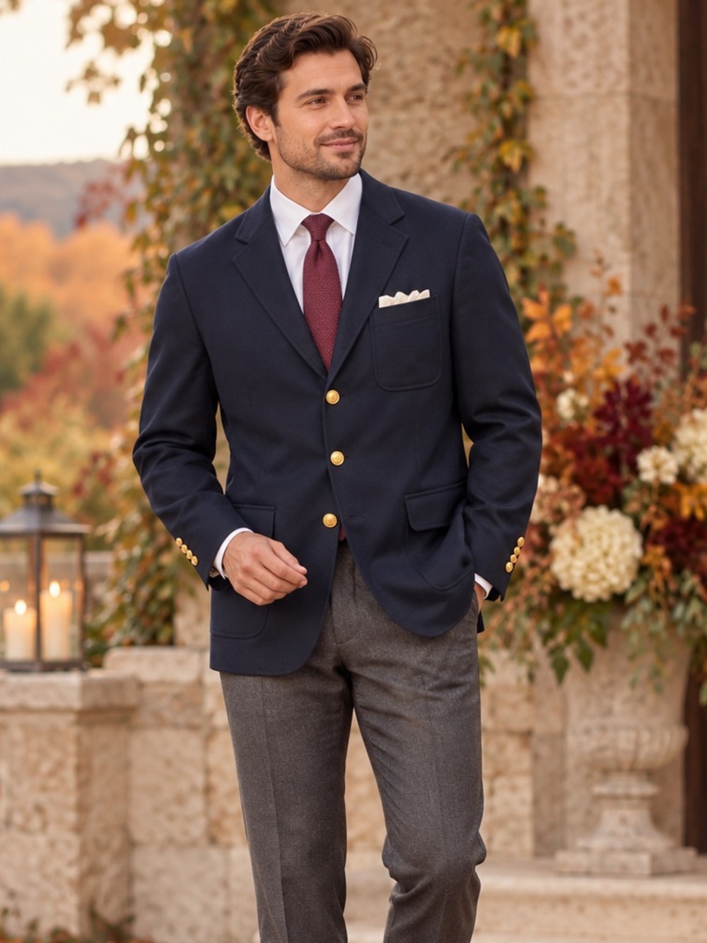 Men’s Navy Wool Blazer Tommy Hilfiger Gold Button Preppy Sport Coat